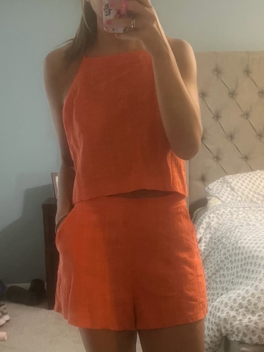 Women's Orange Linen Blend Casual Short set